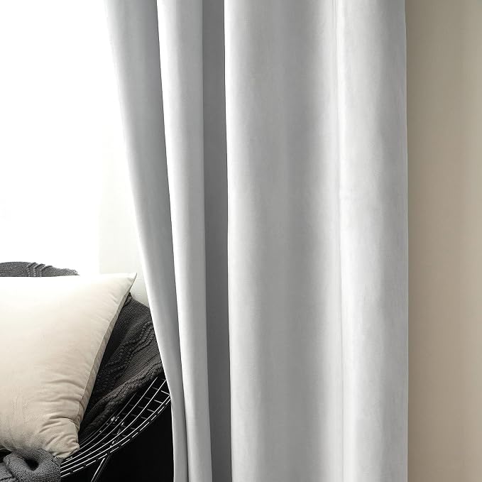 MIULEE Velvet Curtains Greyish White 52 x 63 Inch Length Set of 2 | Grommet - Image 6