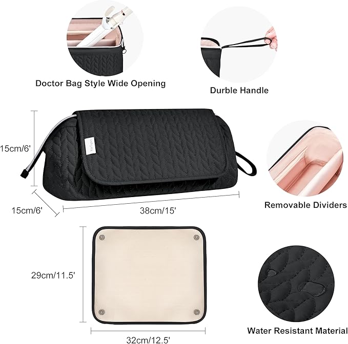 Hair Tools Travel Bag Karsyon Heat Resistant Mat Case Hot Tools Straightener, Curling Iron,Hair Dryers,Haircare Accessories Travel Essentials for Women 2 in 1 Organizer Bags (Black)