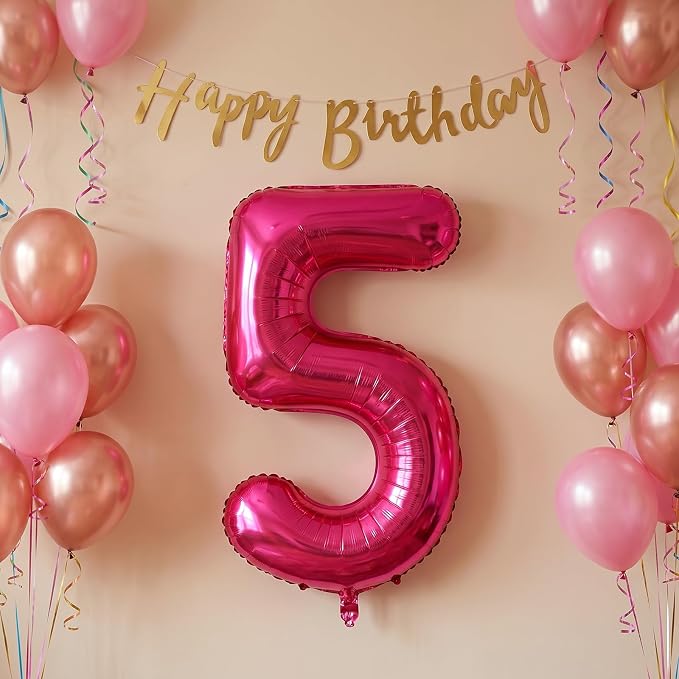 40 Inch Hot Pink Number 5 Balloon, Giant Number Balloons, Birthday Decor | - Image 5