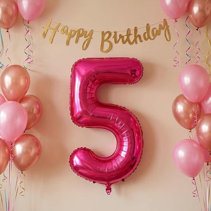 40 Inch Hot Pink Number 5 Balloon, Giant Number Balloons, Birthday Decor | - Image 5
