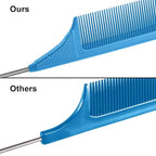 Leinuosen 3 Packs Rat Tail Comb Steel Pin Rat Tail Carbon Fiber Heat Resistant Teasing Combs with Stainless Steel Pintail ()