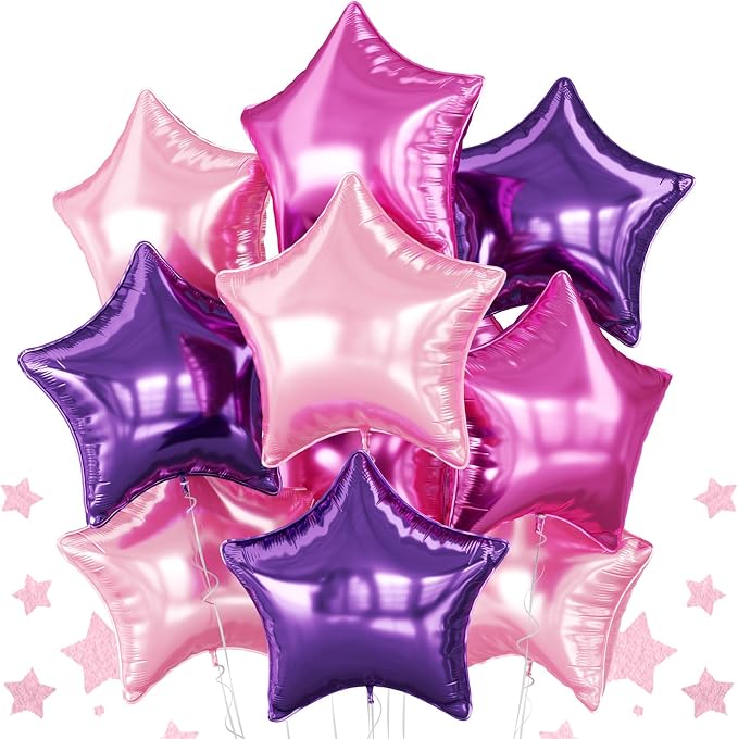 Purple Pink Star Foil Balloon, 18 Inch Metallic Dark Light Pink Purple Stars by BIAPIAN