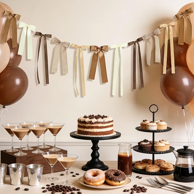 Brown Plaid Bow Garland Banner, Espresso Martini Theme Bow Garland Gingham by Unknown