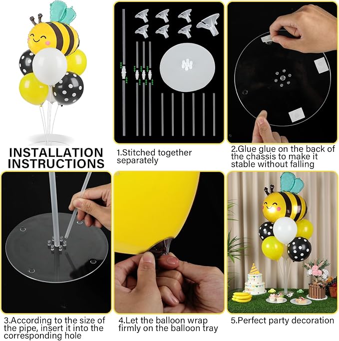 4 Sets Bee Baby Shower Party Balloons Stand Kit - Image 3