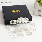 Pearl Hair Combs and Hair Pins for Bridal Women, Decorative Hair Accessories for Wedding Prom, Set of 5 (Silver)