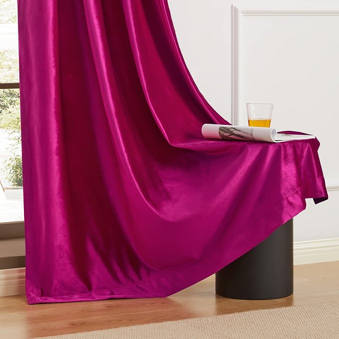Hot Pink Velvet Blackout Curtains 96 inch - Image 8
