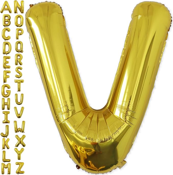VHUWE 40 inch Gold Letter V Balloon, Big Size Alphabet Foil Mylar Helium by VHUWE