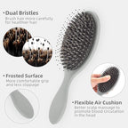 Boar Bristles Hair Brush for Women and Men, Detangling Hair Brush for Smoothing Massage Add Shine, Nylon&Boar Bristles Detangler brush for Hair Healthy (1 Pack-Grey)
