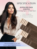 DOORES Invisi Edge Hair Extensions, Chocolate Brown 10 Injection + 10 Classic Tape-ins, 50g 20 Inch, Injection Tape in Extensions, Virgin Human Hair, Thick Ends