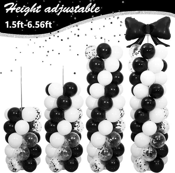 Black and White Bow Balloon Column Stand Kit Set of 2 - Image 6