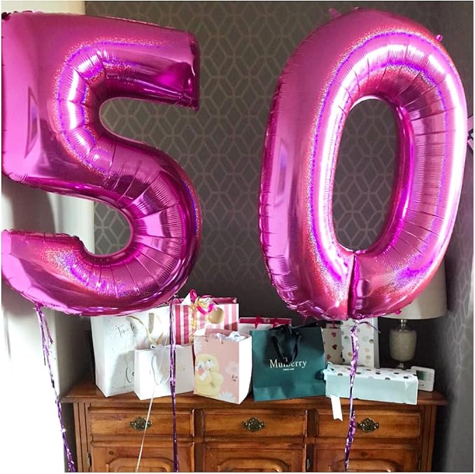 40 Inch Hot Pink 50 Number Balloons Giant Jumbo Huge 50 Foil Mylar Helium - Image 5