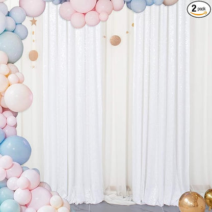 ShinyBeauty Sequin Curtains 2 Panels White 2FTx8FT Sequin Photo Backdrop White by ShinyBeauty