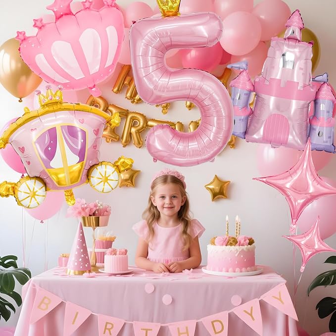 Minyu 6-Piece Princess Theme Party Decoration Set: Princess Carriage + Pink - Image 4