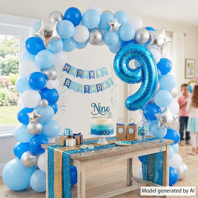 Light Blue Number 9 Balloon 40 Inch, Foil Numeral - Image 6
