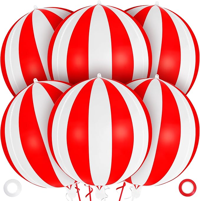 Red and White Striped Balloons, 22 Inch Metallic Circus Foil Balloons by AIQINHU