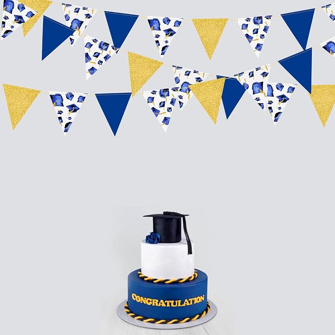 Navy Gold Graduation Decorations 2026 Blue Gold Grad Hat Cap Banner Triangle - Image 4