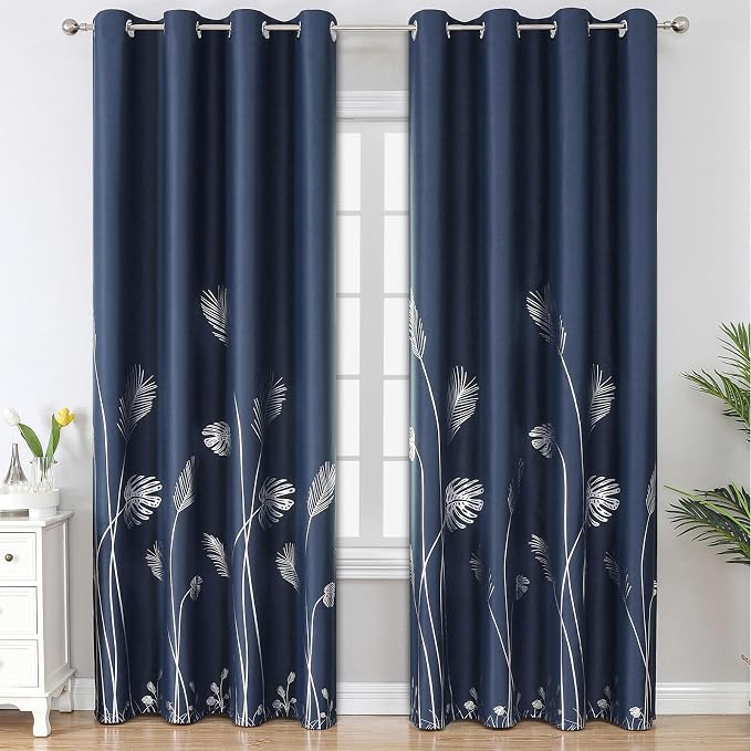 Navy Blue Blackout Curtains 102 Inches Long, Grommet Curtains by ESTELARTEXTILER