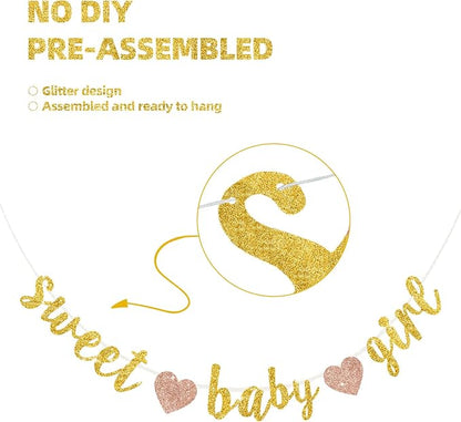 BEISHIDA Pre-Strung Glitter Gold Girl Baby Banner Baby Shower Decor | NO DIY - Image 3