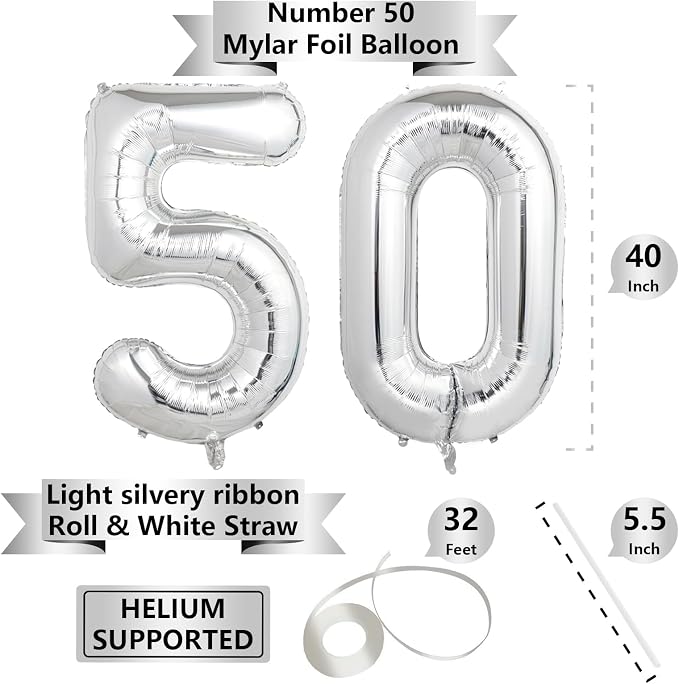 Number Balloons Silver Party Balloon - Image 2
