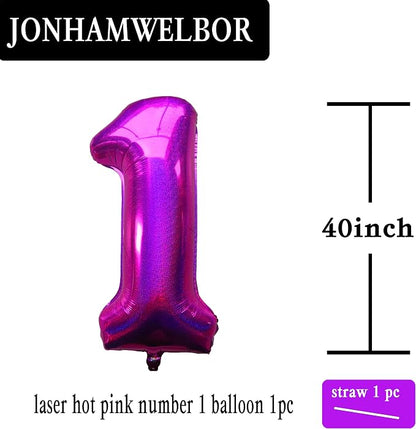 Jonhamwelbor 40 Inch Laser Hot Pink Number 1 Balloon Foil Mylar Giant Balloon - Image 2