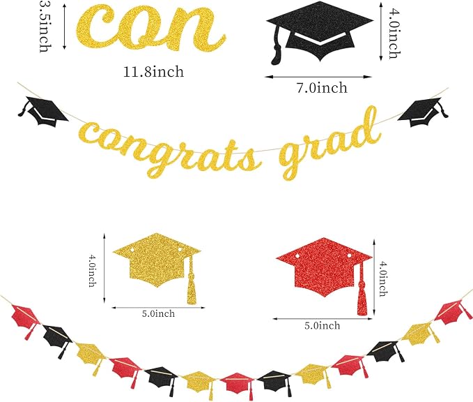 Red-Black Gold Party-Decorations Graduation Banner-Streamers - Image 2