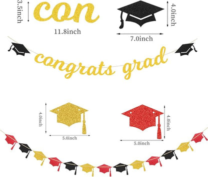 Red-Black Gold Party-Decorations Graduation Banner-Streamers - Image 2