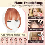 Clip in Bangs, Synthetic Wispy Bangs Hair Clip, Copper Red Fake Bangs Fringe with Temples Hairpieces for Women Natural Curved Hair Extensions for Daily Wear