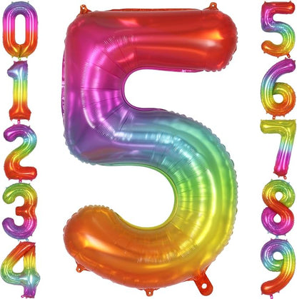 Rainbow Number 5 Balloon 40 Inch, Big Large Foil Number Balloons, Gradient by AIQINHU
