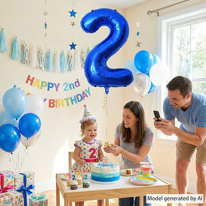 Navy Blue Number 2 Balloon 40 Inch, Shiny Metallic Foil Digit Party Supplies | - Image 3