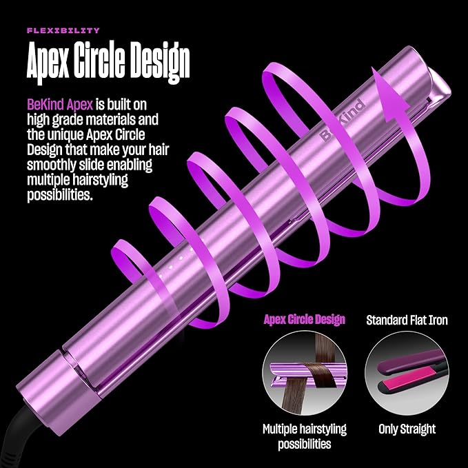 Bekind Apex 2-in-1 Hair Straightener Flat Iron | 1“ 460°F Straightener & Curler for All Hairstyles | UltraSmooth Tech | 15s Fast Heating & Temp Memory | Gift Set for Girls Women (Violet Bloom)