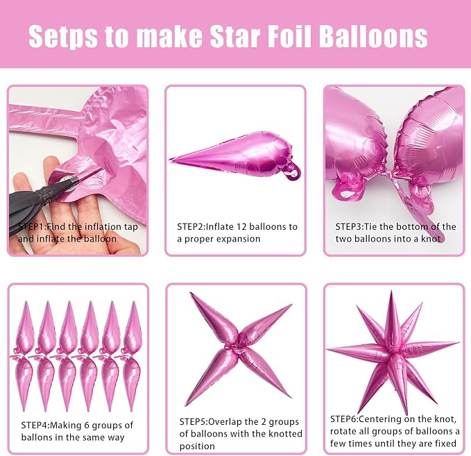 60Pcs Hot Pink Star Balloons for Princess Birthday Decorations Explosion Mylar - Image 3