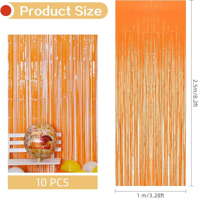 10 Pack Orange Foil Curtain Backdrop 3.2ft x 8.2ft Macaron Tinsel Foil Fringe - Image 3