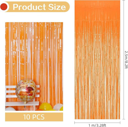 10 Pack Orange Foil Curtain Backdrop 3.2ft x 8.2ft Macaron Tinsel Foil Fringe - Image 3