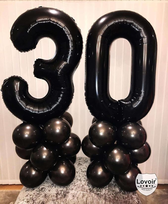 Black 30 Number Balloons, 40 Inch Giant Number 30 Balloons Foil Mylar Helium - Image 7