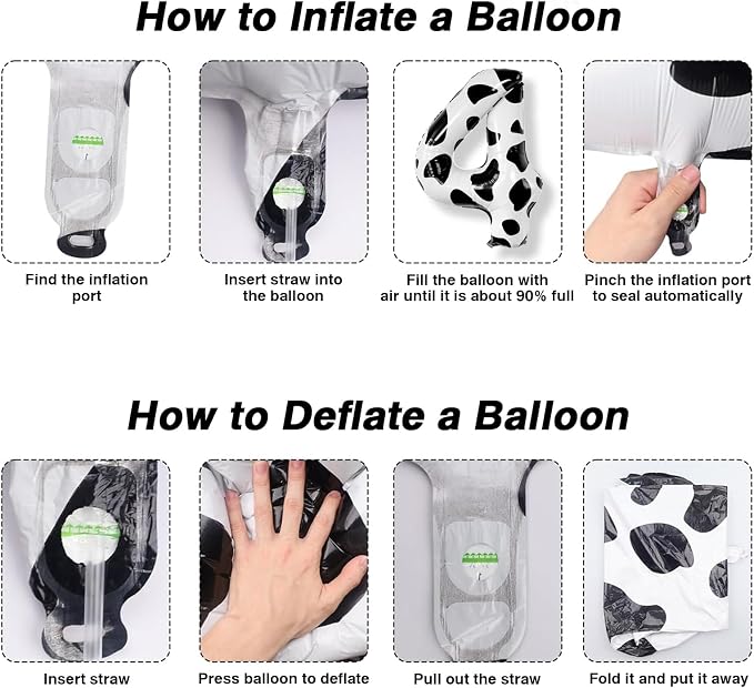 40 Inch Cow Print Number 4 Balloon, Large Black & White Mylar Foil Balloons - Image 4