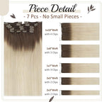 Full Shine Ombre Clip in Blonde Human Hair Extensions 16 Inch Straight Hair Clip in Extensions Dark Brown to Bleach Blonde 120 Grams 16 Inch