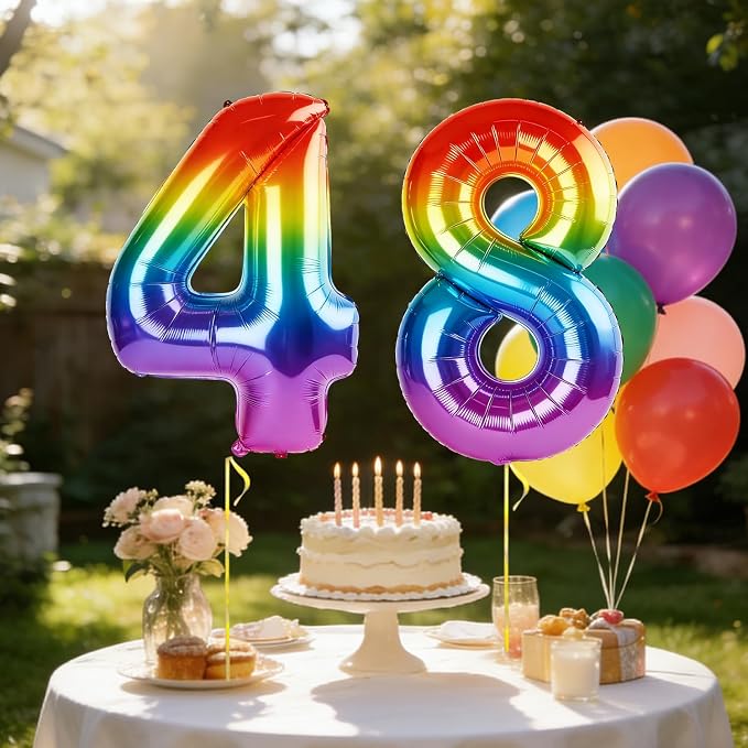 40 Inch Number 48 Balloons for 48th Birthday Party Decorations, 0-100 Rainbow - Image 3