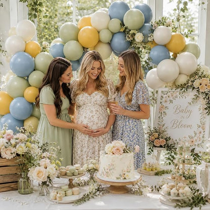 Dusty Blue Green Mustard Yellow Balloons, 12 Inch Lemon Theme Latex Balloon | - Image 4
