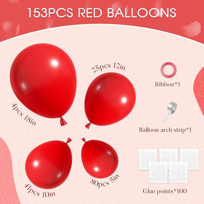 Amandir 153pcs Red Balloons Arch Garland Kit Different Sizes | 18 12 10 5 Inch - Image 3
