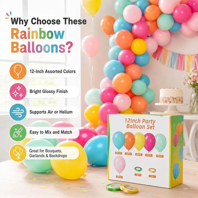 Rainbow Balloons, 12 Inch 50pcs Multicolor Rainbow Balloon Teal Blue Green - Image 2