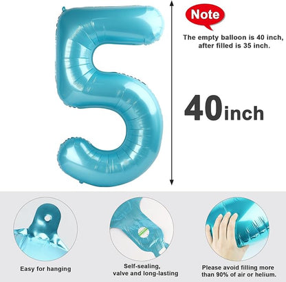 5 Balloon Number 40 Inch Pastel Blue Balloons - Image 5