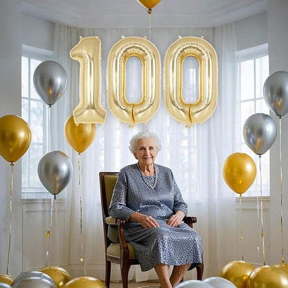 Champagne Gold Number 100 Balloon, 40 Inch Foil Number Balloons, 100th Birthday - Image 4
