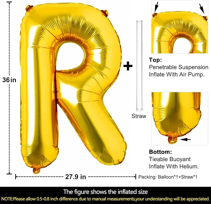Lovoir 40 Inch Large Gold Letter R Balloons Big Size Jumbo Mylar Foil Helium - Image 2