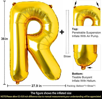 Lovoir 40 Inch Large Gold Letter R Balloons Big Size Jumbo Mylar Foil Helium - Image 2
