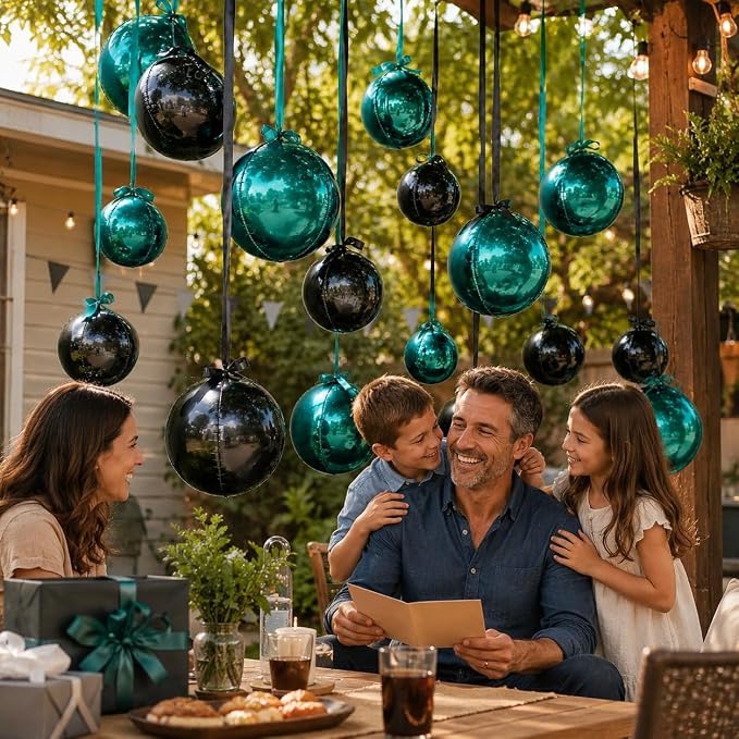 Emerald Green Black Round Foil Balloons - Image 5