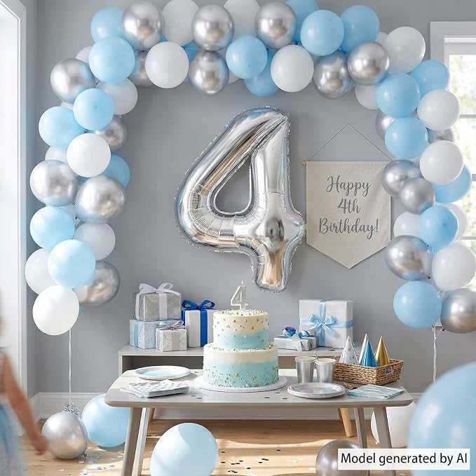 Silver Number 4 Balloon 40 Inch, Sleek Metal Foil - Image 3