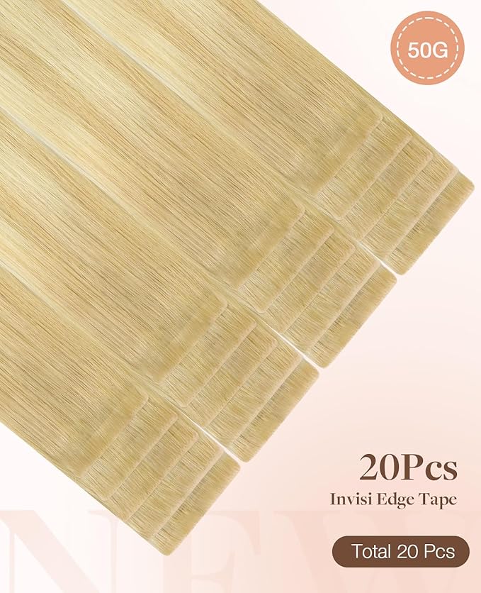 GOO GOO Invisi Edge Tape in Hair Extensions Human Hair, 18AT60A Pearl Ash Blonde Highlights 20pcs 12inch 40g, Virgin Remy Hair, Seamless Injected Tape, Natural Look