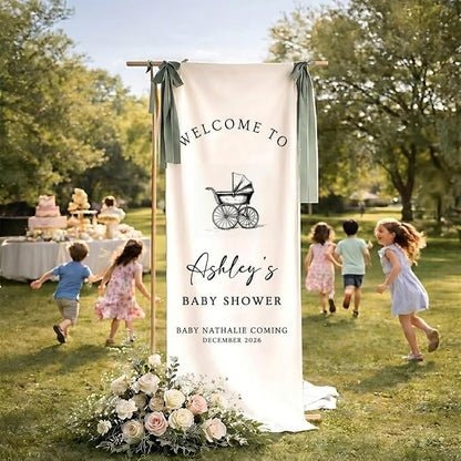 Personalized Baby Shower Fabric Welcome Sign Hello Baby Linen Backdrop | Custom - Image 5