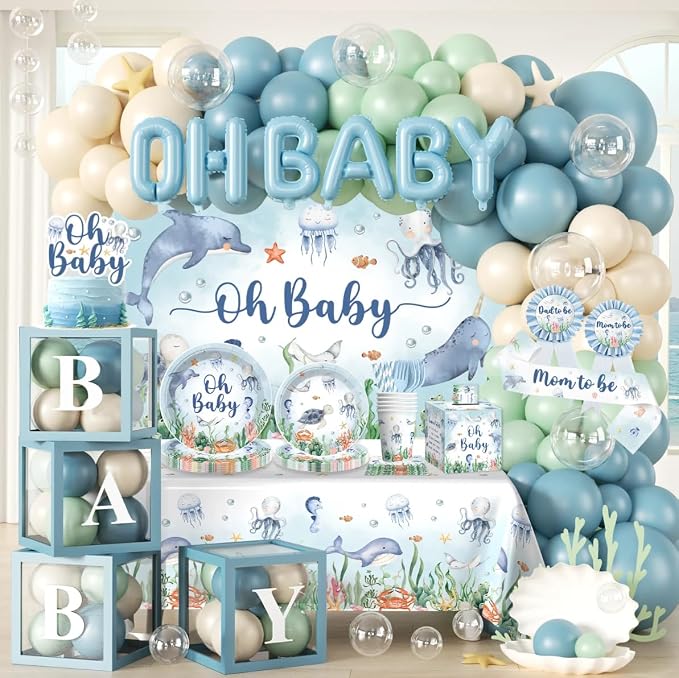Cocomigo 347PCS Under the Sea Baby Shower Decorations Set Serves 25 | Includes by cocomigoPartyHome