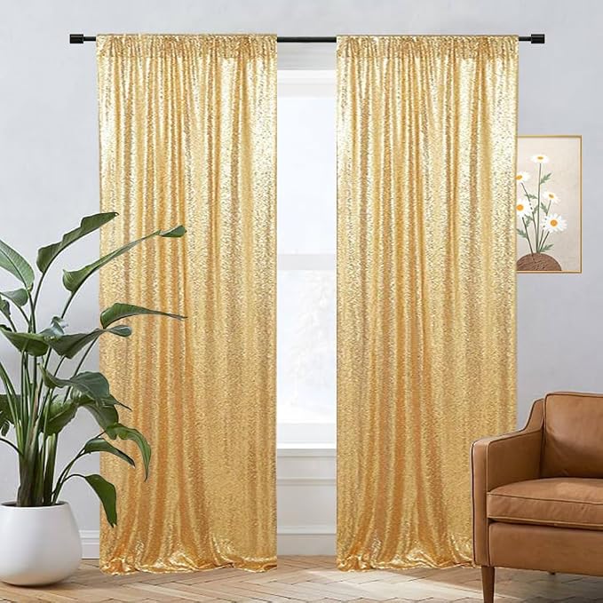 Eternal Beauty Gold Sequin Backdrop Curtains, 2 Panels 2x8FT | 3mm Sparkle - Image 7